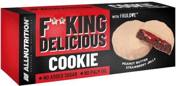 Allnutrition f**king delicious cookie 128 g - arašídové máslo/jahodový